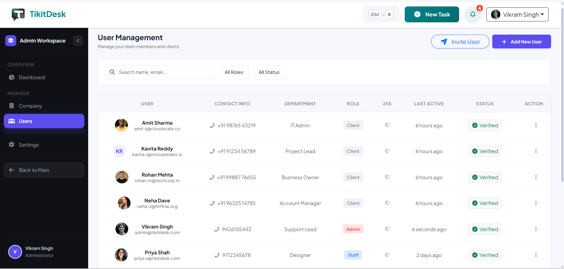 Users page with the Add User / Invite button highlighted